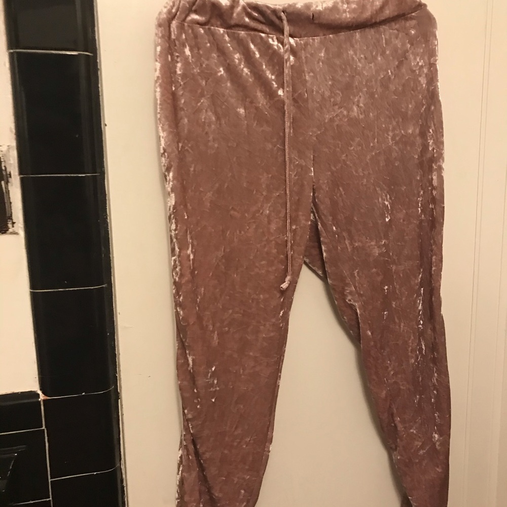 Pink velvet baggy joggers
